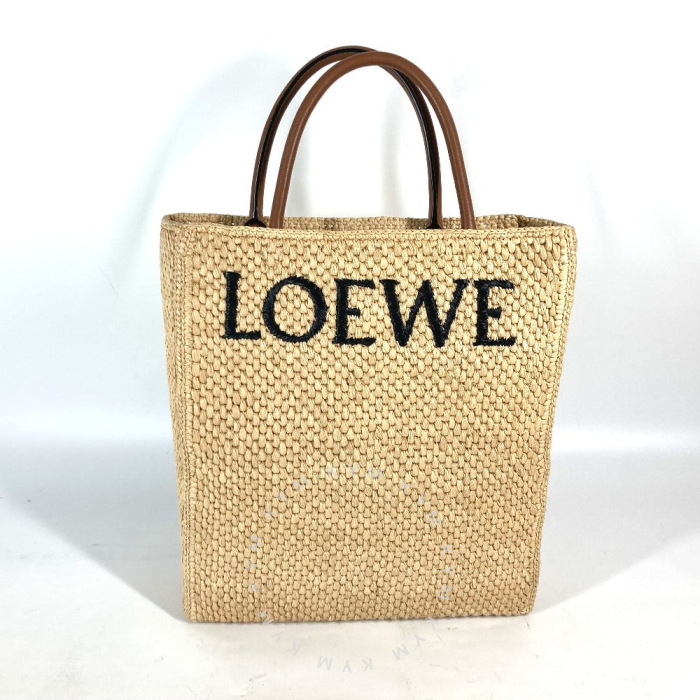 LOEWE Tote Bag Raffia Beige x brown logo Standard A4 vertical Women Us LOEWE Tote Bag Raffia Beige x brown logo Standard A4 vertical Women Us