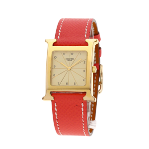 Hermès – Montre H1.501 à Quartz, Boîtier H Plaqué Or, Rouge