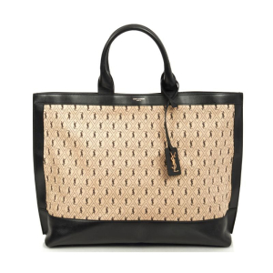 Saint Laurent – Sac Cabas Le Monogramme, toile Beige et cuir Noir