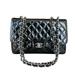 Chanel – Sac Classic Double Flap Jumbo en cuir verni, Noir