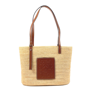 LOEWE Tote Bag A223099X02 Raffia, Leather beige Square Basket Bag Smal