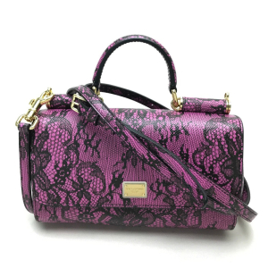 DOLCE&amp;GABBANA Shoulder Bag leather Purple pink Lace Pattern Crossbody 